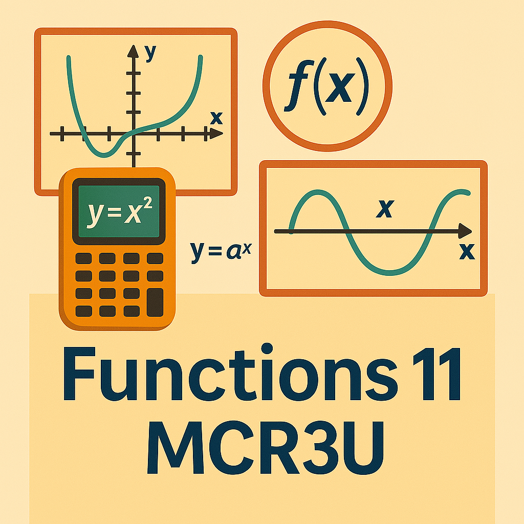Functions 11 MCR3U course banner – Grade 11 Ontario math – linear, quadratic, and exponential relations – Global Math Institute